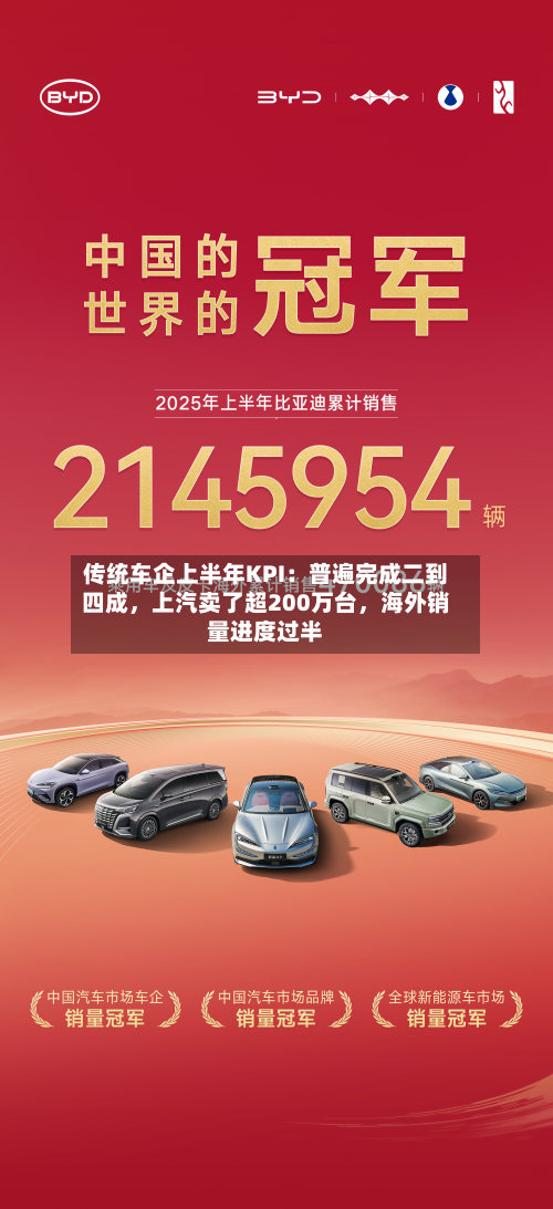 传统车企上半年KPI：普遍完成二到四成，上汽卖了超200万台，海外销量进度过半-第2张图片