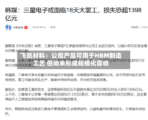 飞凯材料:公司产品可用于HBM制造工艺 但尚未形成规模化营收