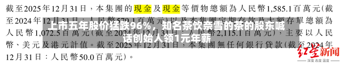 上市五年股价猛跌96%，知名茶饮奈雪的茶的股东喊话创始人领1元年薪