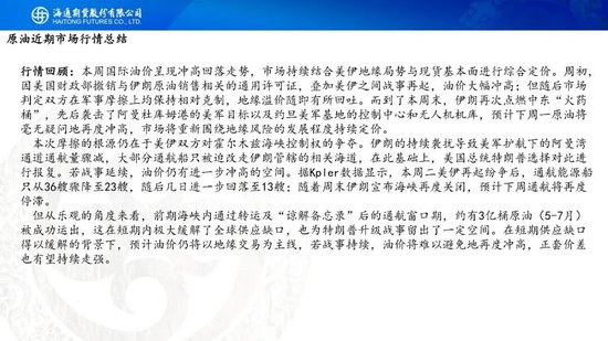 原油周报：美伊风波再起	，地缘溢价快速回归